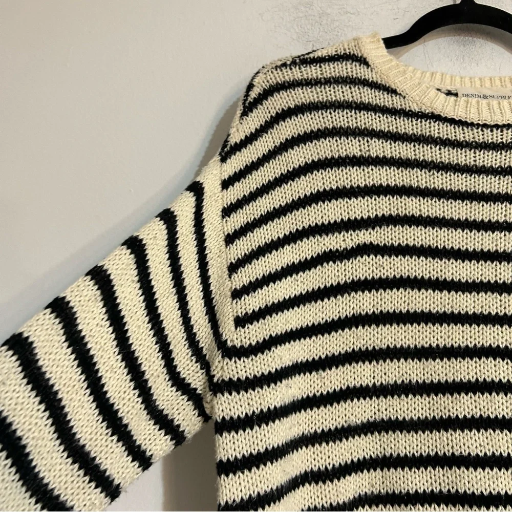 Denim & Supply Ralph Lauren Open Knit Cotton Striped Crewneck Sweater XL Preppy - Picture 3 of 8